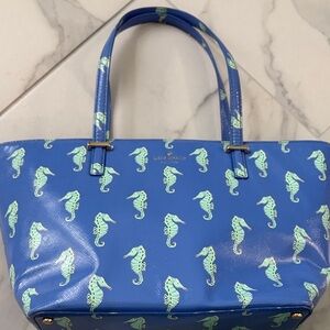 Kate Spade Blue and Green Seahorse Tote